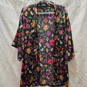 Victoria's Secret black satin floral kimono short robe small/medium
